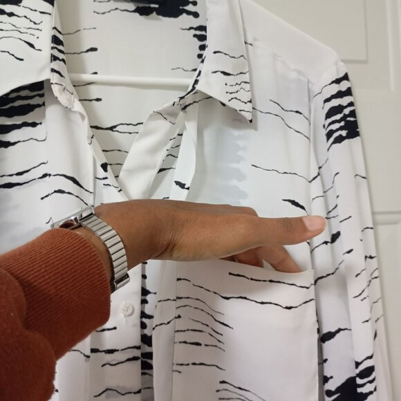 Alfani Womens Black & White Abstract Print Button-Up Blouse M - Picture 4 of 13
